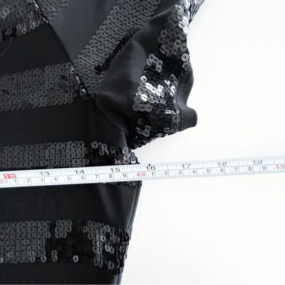 Frank Lyman Sequin Top Black Stretchy Stripes Short-Sleeved Women's 8 - Picture 6 of 8